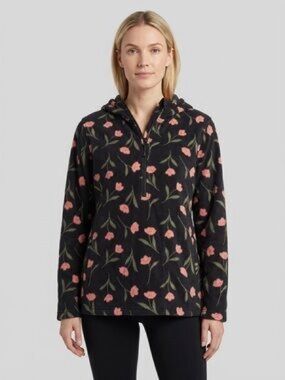 O'Neill Black Floral Half Zip Cozy Polar Fleece Pullover Hoodie New